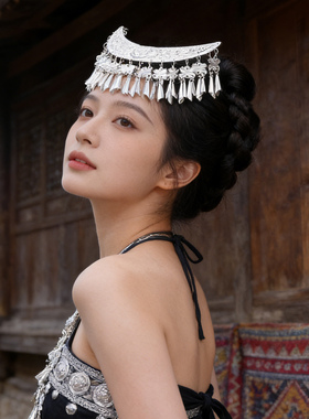 新款民族风苗族银色头饰女
