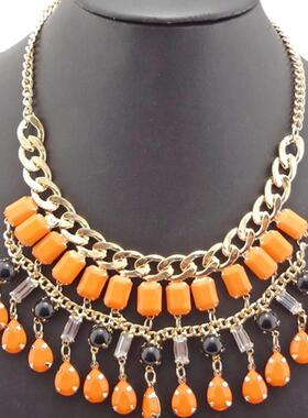 新款多层编织水滴吊坠围脖项链