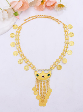 新款傣族古风多层金色项链女