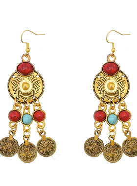 异域风复古钱币流苏项链耳环套装