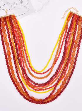 个性时尚多层叠戴项链亮色项链