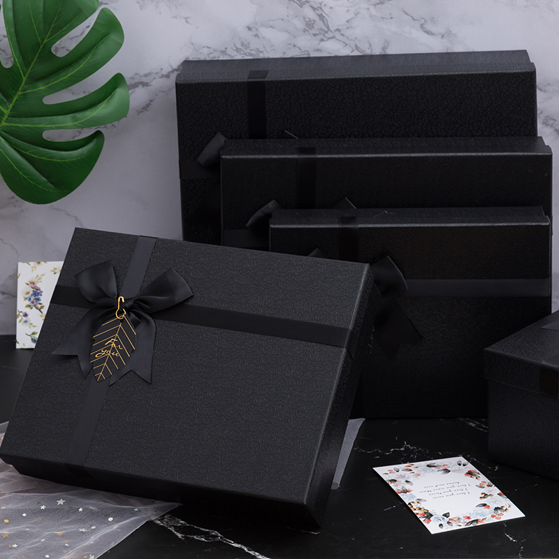 黑色礼物盒空盒创意礼品盒子生日包装盒高档礼盒衬衫衣服定制logo - 图0