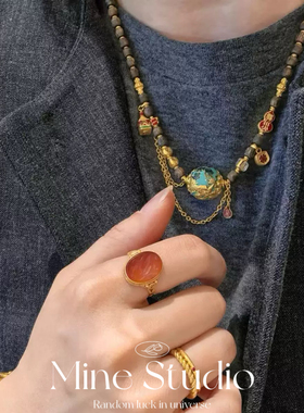 Mine Studio·新中式大漆转运珠老山檀镶嵌锁骨链百搭新年饰品女