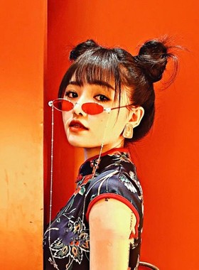 千禧风国潮仿妆同款复古未来感红色年会时髦眼镜辣妹个性墨镜圆形