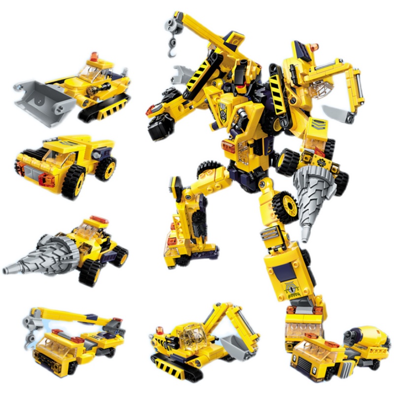 启蒙积木工程机甲合体机器人拼装挖掘机运输汽车变形男童玩具1417 - 图3