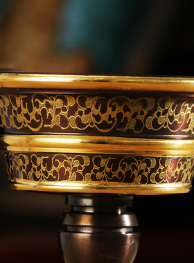 印度复古纯铜雕花描金藏式花纹酥油灯座供佛长明灯座烛台口径8cm