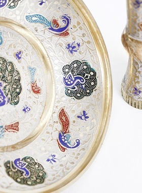 藏式印度彩绘雕刻孔雀铜护法杯