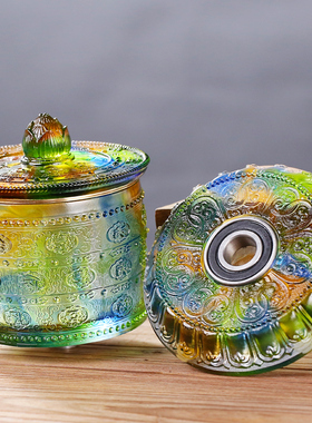 藏式古法琉璃转轮家用供奉摆件