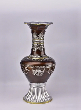 藏式尼泊尔手工紫铜合金喇叭花瓶