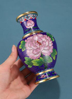 景泰蓝牡丹花花瓶花开富贵手工铜胚掐丝珐琅插花宝瓶装饰供奉摆件
