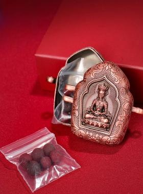 藏式密宗铜制长寿无量佛嘎乌盒吊坠长寿29周年纪念品随身项坠挂饰