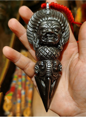 藏式黑袍金刚橛尼泊尔进口手工纯铁 实心玛哈嘎拉金刚杵 长约13cm