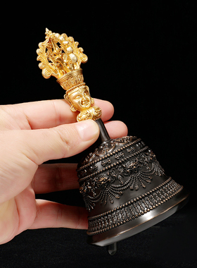 尼泊尔工艺五股铃杵纯铜法器藏传