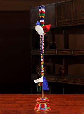 竹制手工编织五彩八宝吉祥幡尼泊尔财神箭智慧幡家居彩绘底座锡杖