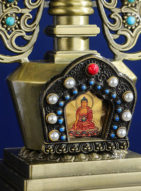 舍利塔菩提塔噶当塔佛塔摆件家用供奉供具合金雕花镶嵌彩珠宝塔