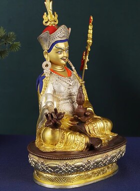 纯铜莲花生大士像 西藏家用居家供奉摆件鎏金鎏银7寸10寸莲师佛像