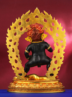 藏传铜制彩绘黑财神五行佛像摆件