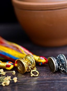 s925纯银镀金断法鼓银做旧吊坠卡子配饰卡扣文玩手串手鼓吊坠挂件