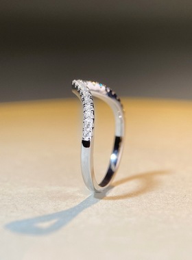 s925纯银百搭戒指V形叠戴指环细戒指镶嵌小清新线条指环搭配饰品