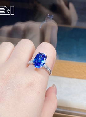 6克拉培育高碳钻戒指s925纯银皇家蓝大克拉满钻镶嵌高级感饰品