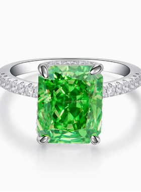 培育高碳钻冰花切3克拉黄钻戒s925纯银满钻镶嵌高级感方形钻戒指