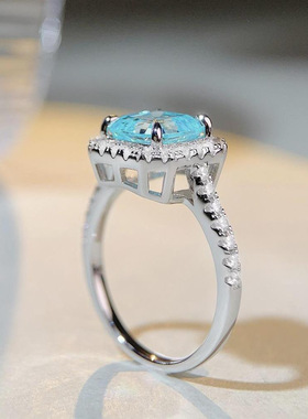 3克拉祖母绿切培育高碳钻戒s925纯银满钻镶嵌高级感彩宝戒指配饰