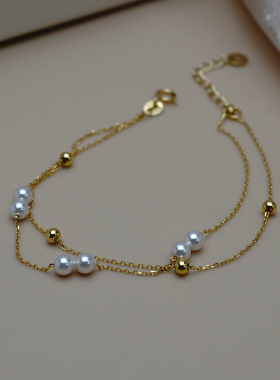 如帆小众简约设计感纤细珍珠银珠手链时尚通勤手串手环轻奢60352