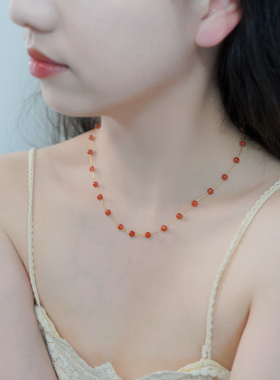 如帆小众复古红玛瑙满天星长项链925银甜美气质高级感锁骨链50697