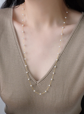 如帆原创小众轻奢高级感满天星小珍珠长项链925纯银短毛衣链40718