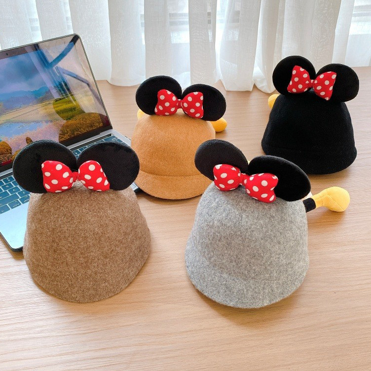 儿童帽子秋冬季可爱米妮女宝宝鸭舌帽保暖羊毛呢女童蝴蝶结马术帽,淘宝优惠券,粉丝福利购,淘宝优惠卷