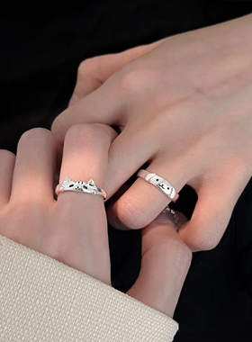 新款小猫和小狗戒指情侣对戒叠加可爱送女友指环简约食指戒