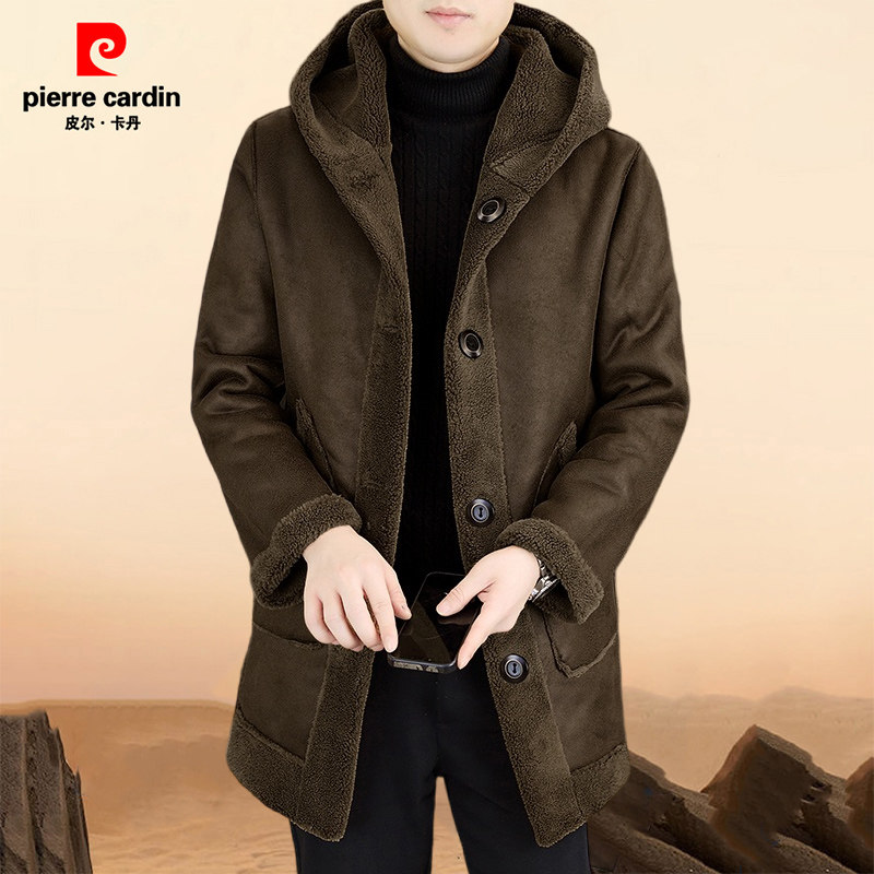 皮尔卡丹冬季新款皮毛一体保暖高档翻领羊毛外套男士皮草男装大衣,淘宝优惠券,粉丝福利购,淘宝优惠卷