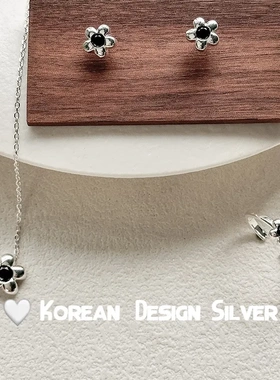 S925纯银皓石小花戒指耳钉项链组合款ins风小众时尚设计轻奢百搭
