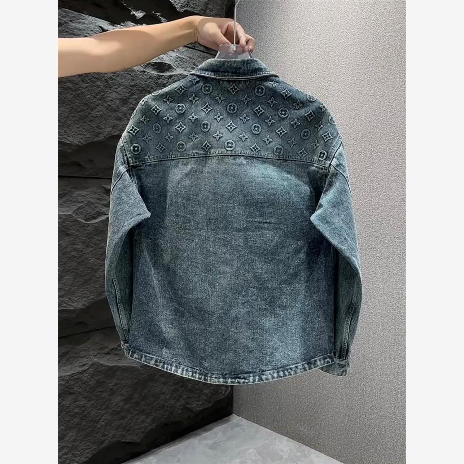 男装2025新款翻领夹克男潮流水洗渐层色牛仔衬衫外套宽松春秋上衣 - 图0