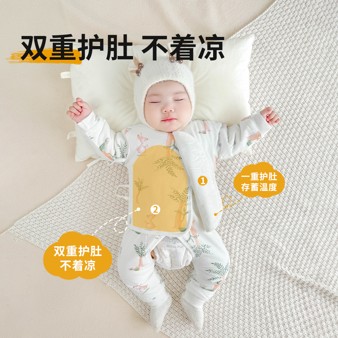 新生婴儿衣服0到3个月宝宝冬装加厚棉服保暖夹棉分体套装初生棉袄 - 图0