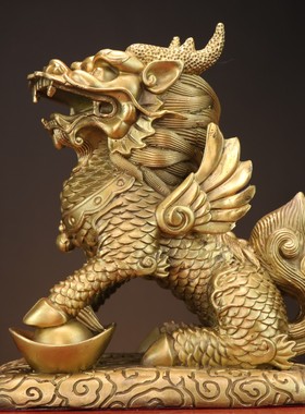 纯铜麒麟摆件开业礼品一对家居客厅卧室摆设办公室工艺品包邮