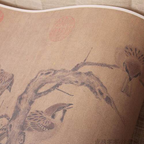 1:1 宋 崔白 寒雀图卷 故宫宋画范本花鸟名画真迹复制品29x247cm - 图3