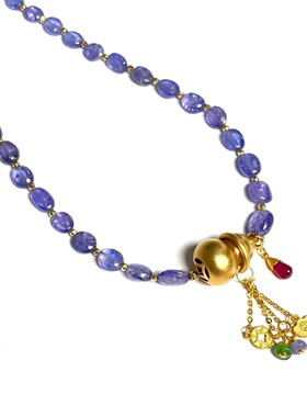 红宝石祖母绿坦桑石满天星18K金葫芦铜钱流苏满天星11*16mm项链