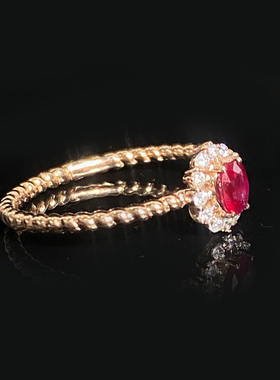 血红红宝石蛋面南非钻镶嵌螺纹18