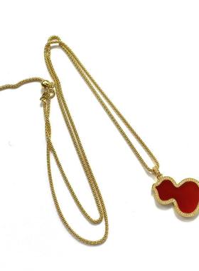 安伯曼18K金锆石大葫芦红玛瑙吊坠配银抽拉项链24*18*2mm