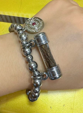 安伯曼九宝铜发S利符管圆饼不锈钢豆豆手链