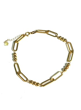 安伯曼18K金环环相扣金豆豆素金手链