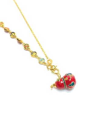 安伯曼珐琅葫芦wan能扣圆饼18K金项链