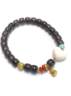 安伯曼牙牙胖爱心绿松百香籽南红925银葫芦和田烟紫玉直切手串6mm