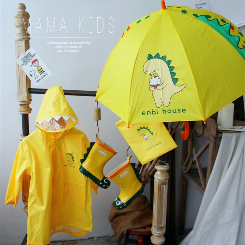 MAMA KIDS 雨天怎么办.3D造型儿童雨衣晴雨伞雨披鲨鱼恐龙雨具 - 图1