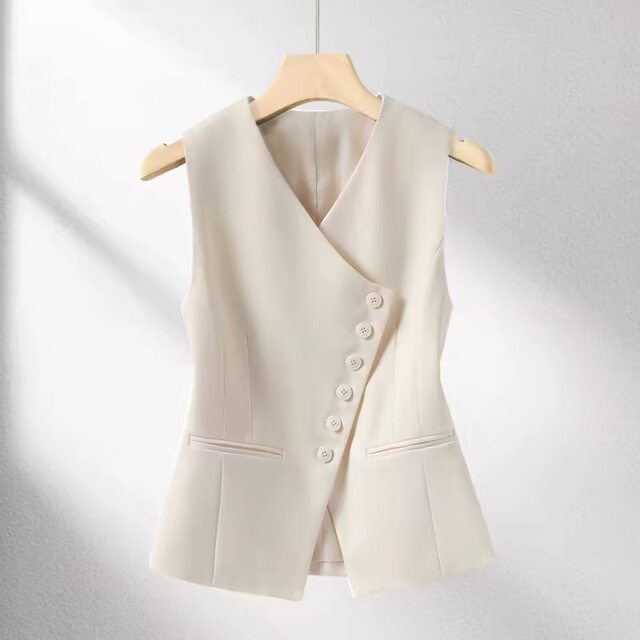 2026 Irregular Vest Vest ແມ່ຍິງອອກແບບໃຫມ່ Top Waist Slim Temperament Wear Suit Pony Clip