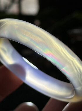 天然马料海洋玉髓高冰白冰鱼鳞纹透七彩极光彩虹光虹膜玛瑙手镯54