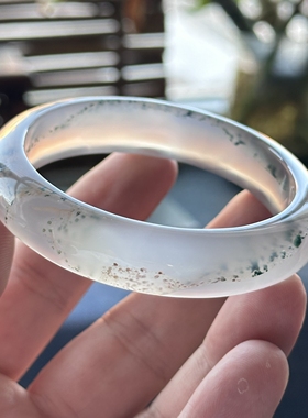 云臻阁天然海洋玉髓马料绿幽灵玛瑙冰透满圈意境绿沙手镯58口径