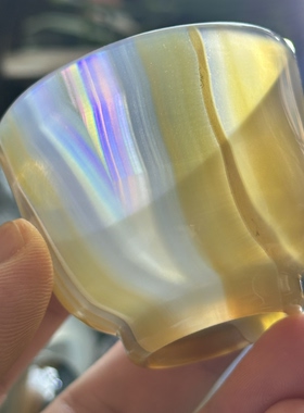 天然巴玉金丝高冰冰透七彩极光炫彩彩虹光虹膜玛瑙茶杯酒杯摆件