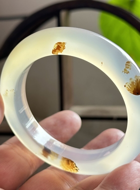 云臻阁天然海洋玉髓孔雀花飘花马料玛瑙草花冰透白冰大花手镯55